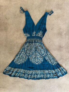 Teal Floral-Print V-Neck Summer Dress